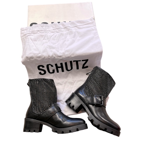 SCHUTZ GALENA STUDDED LEATHER MOTO BOOTS - BRAND NEW IN BOX! - Picture 2 of 11